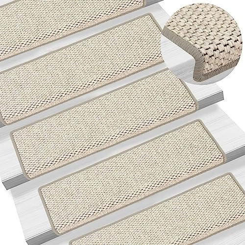 LAPOOH Treppenmatten Selbstklebend Sisal-Optik 15 Stk. 65x21x4cm Beige, Stufenmatten, Treppenteppich, Antirutschmatten Für Treppen - SPU:326882