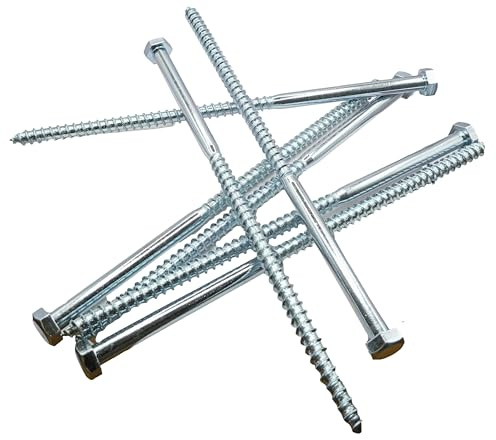 M8 x 200mm Coach Screws, Hex Head, Zinc Plated, Half Thread, 6 Pack | Lag Bolts for Sleeper, Fence, Decking and Timber Frame, Railway Sleeper Fixings, 200mm Long Wood Screws, 13mm Head Width