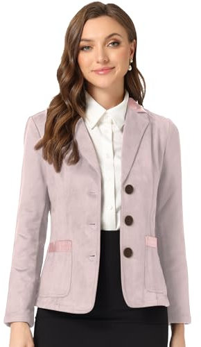 Allegra K Veste en Simili Daim pour Femme avec col à Revers en Cuir et Blazer à 2 Boutons Rose L