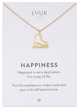 LUUK LIFESTYLE Moderne Edelstahl Halskette mit Anhänger, 50 cm verstellbare Länge, Schmuck Geschenk für die beste Freundin, Schlittschuh, Gold