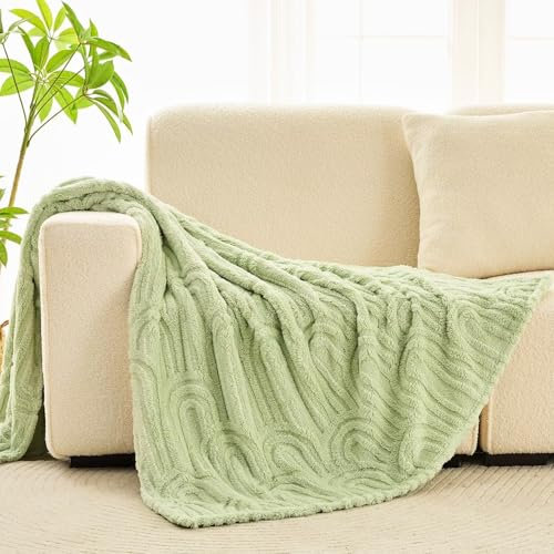 Wajade Couverture Plaid Polaire Super Chaude, Plaid Fausse Fourrure Haute Qualité, Couverture décorative Florale, Ultra Douce et Duveteuse,Green-178cmx203cm