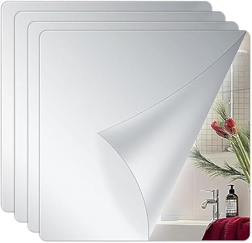 4 Pièces Miroir Mural Autocollant, 20 x 20Cm Miroir Mural Autocollant, Miroir Adhesif Mural, Mirroir Murales Salle De Bain, Miroir a Coller Sur Porte Placard, Peut Coller Des Miroirs
