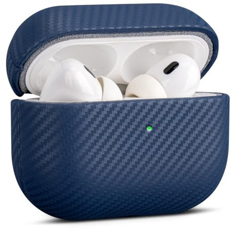 Haobobro [Karbonfaser Textur] Leder Hülle für AirPods Pro 2. Generation - Handgefertigt AirPods Pro 2 Ledercase - Stoßfest AirPods Pro 2 Leather Case - AirPods Pro 2 Schutzhülle Lederhülle - Blau