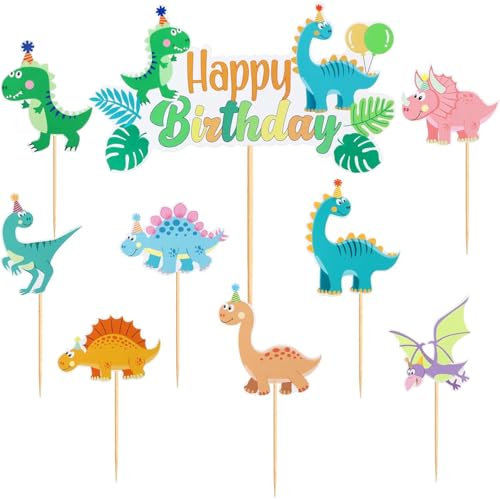 Dinosaurier Muffin Deko, 17 Stück Dinosaurier Topper, Netter Dinosaurier Kuchen Topper Deko Set, Dino Kuchen Deko Kindergeburtstag, Birthday Cupcake Anhang, Baby Shower Party Dekorationen Zubehör.
