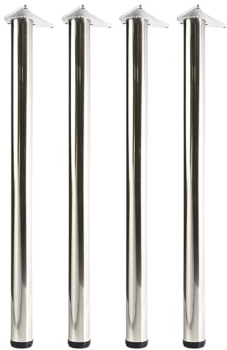 Set of 4 Adjustable Table Legs for Breakfast Bar or Worktop, Height Options 710/820/870/1100mm Steel Support for Kitchen Table Desk Furniture DIY (Brushed Steel, 110cm)