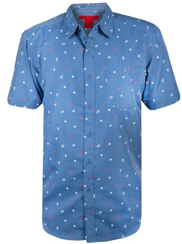 True Face Men’s Hawaiian Shirt Slim FitCasual Beach Shirt for Summer with Front Pocket Funky Palm Tree Floral Pineapple Print Perfect for Holidays Beach Parties Lightweight Top Denim - 817 L