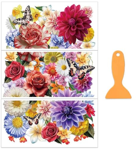 OLYCRAFT 3 Stück/Set Lebendige Blumen Zum Aufreiben von Transfers Für Möbel Und Kunsthandwerk 30x15cm Große Dahlien Möbelaufkleber Dekor Rosen Transferaufkleber Mit 1 Teiligem Schaber