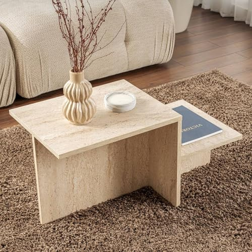 Dmora Couchtisch Cantello 80x40x40h cm Beige mit Zeitschriftenfach
