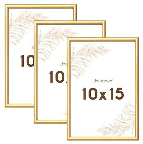Wackadoo Bilderrahmen 10x15 Gold 3er Set Fotowand Fotorahmen mit Glasscheibe Kunststoff Picture frame
