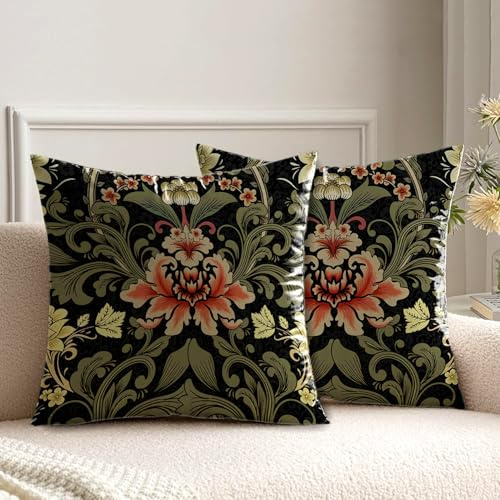 kissenbezug 50x50 cm kissen william morris schwarze rote blume deko für sofakissen kissenbezüge 2er set doppelseitiges dekokissen couchkissen kissenhülle schlafzimmer wohnzimmer zimmer zierkissen
