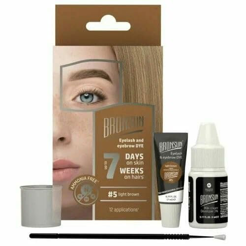 Bronsun Set zum Färben von Wimpern und Augenbrauen zu Hause – Gel-Farbe mit Henna-Effekt | Langanhaltend bis zu 7 Wochen | Ammoniakfreie Formel | 12-18 Anwendungen | #5 Light Brown - Hellbraun