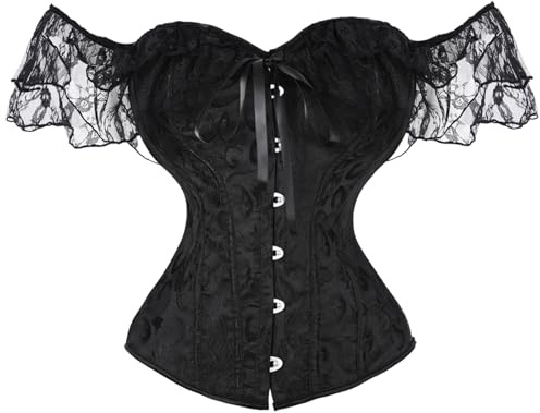 OPLERT Corset Top with Lace Sleeve for Women, Vintage Floral shapewear, Full Breast Corset bustier tops