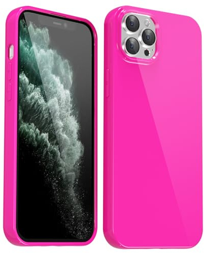 Svanove for iPhone 11 Pro Max Case Silicone, Glossy Soft Rubber Gel Jelly Cute Protective Plastic Simple Plain Phone Case Cover for Women Girl, Slim Thin Flexible Shockproof TPU, Neon Hot Pink