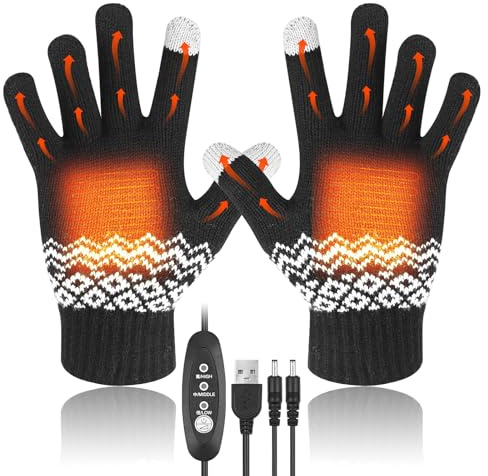 USB Heated Gloves - Indoor and Outdoor Knitted Heated Motorbike Gloves, Three-Speed Adjustment, Double-Sided Heating Hand Warmers, Adjustable and Washable, for Men and Women (Black)