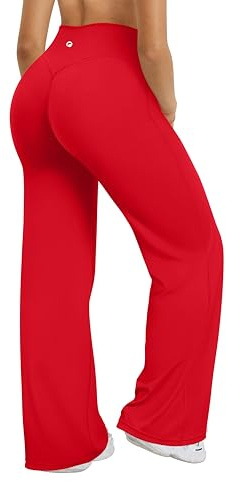 OQQ Damen Leggings Schlaghose Hohe Taille Elastische Flared Freizeit Yoga Leggings für Damen Rot