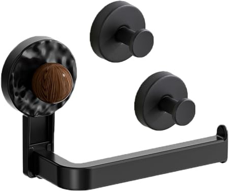 3 Pièces Support Papier Toilette Sopalin sans Percage Ventouse Crochet Adhesif Mural Meuble Salle De Bain Dérouleur Deco Essuie Tout Paper Towel Holder Patère Murale Accessoire Noir