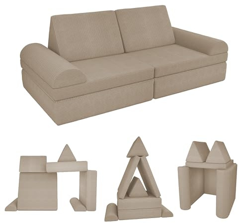 POKAR Kindersofa | Spielsofa Cord aus Schaumstoff Bausteinen | Modulares Spielsofa für Kinder | Kuschelecke im Kinderzimmer Kindercouch | Oeko-Tex 100 Zertifiziert | Warmer Karamell