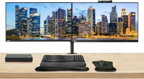 Lenovo ThinkVision T24v 24-inch, 2-Pack Bundle with T24i, HDMI, DisplayPort, Webcam, Speaker, Microphone, Dual Monitor Stand, ThinkPad USB-C Dock, MK670 Wireless Keyboard & Mouse, Mouse & Wrist Pad