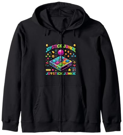 Retro Joystick Junkie Pixel Arcade Style Zip Hoodie