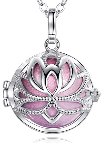 EUDORA Harmony Ball Collier bola de Grossesse Pendentif Lotus Yoga avec Musique souhaitant Carillon Balle pour Femme mère bébé Beau Cadeau de Bijoux, chaîne de 114 cm et 76 cm