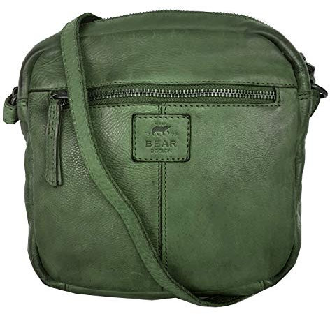 Bear Design Unisex Leder Tasche, Umhängetasche Echt Leder, Messenger, Crossbody Vinatge Leder, Ledertasche Used Look, Schultertasche klein 22/19/5 cm