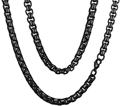 FaithHeart Schwarz Halskette für Herren Jungen, 6MM Breit 75cm Lang Venezianerkette Halskette, Punk Kette Freundschaftskette Partnerkette mit Geschenkebox für Geburtstag