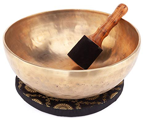 Bodhi Tibetische Klangschale Ø 35 cm | Handgefertigtes Klangschalen Set inkl. Kissen & Klöppel | Singing Bowl aus Indien | Ideal als spirituelles Geschenk | Meditationszubehör aus Bronze