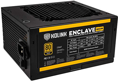 Kolink Enclave 80 Plus Gold PSU PC-Netzteil 600 Watt, Modulares Netzteil, Leiser 120mm Lüfter, Computer Power Supply, PC ATX Netzteil, PSU Power Supply Unit for Computers, Leises PC Powersupply
