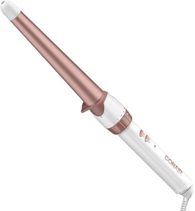 Conair Double Ceramic Tapered Curling Wand, Hair Wand Tapers 1¼ Inch to ¾ Inch to Produce Beachy Waves, 30 Heat Settings, For All Hair Types and Textures, White