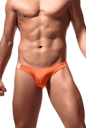 Newsywell Hommes Spandex Elasthane Spandex Triangle Micro Nylon Slip Respirant Taille Basse Bikini pour Hommes sous-Vêtements Orange Grand