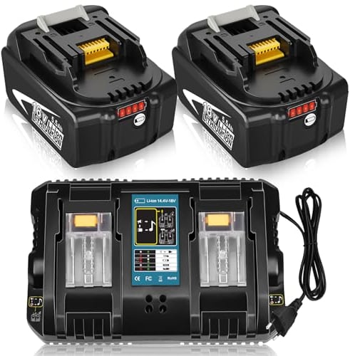 2Packs BL1860B Ersatz für Makita Akku 18V 5.5Ah +Doppelte Aufladung 3A DC18RD Ladegerät für Makita Ladegerät 14,4V- 18V