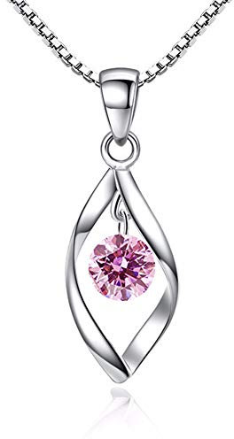 Zolkamery Collier Femme Argent Fin 925 avec Zirocon Cubique 5A Rose, Collier argent en Forme Tordue, Collier Chaîne Pendentif Hypoallergénique pour Femme Fille Mariage Soirée Cadeau