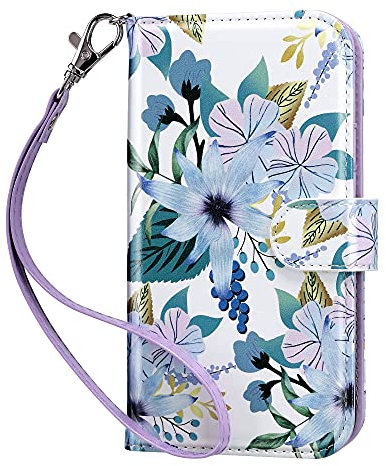 ULAK for iPhone 13 Case Wallet, Flip Case with Card Holder PU Leather + TPU Bumper Stand Cover Kickstand Full Protective Phone Case for iPhone 13 6.1 inch - Purple Floral