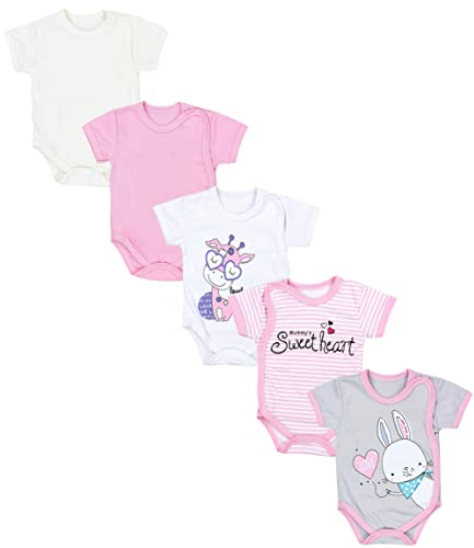 TupTam Baby Body Mädchen 5er Set – Kurzarm Wickelbody aus Baumwolle mit Print, Atmungsaktiv und Hautfreundlich