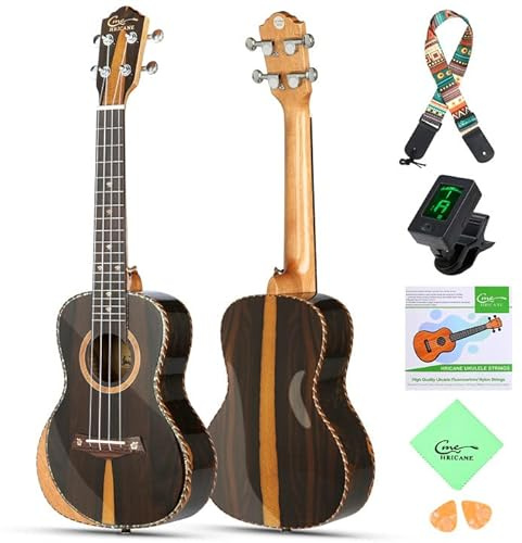 Hricane Konzert Ukulele 23 Zoll UKS-2, 4 Saiten Ukulelen für Anfänger, Sapele Hawaiian Ukulele mit Ukulele-Etui und Ukulele-Saiten-Set (Ziricote glänzend)