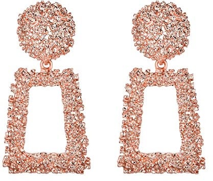 EVER FAITH Metal Statement Rose Gold Rectangle Geometric Earrings, Large Square Drop Dangle Earrings for Women Girls