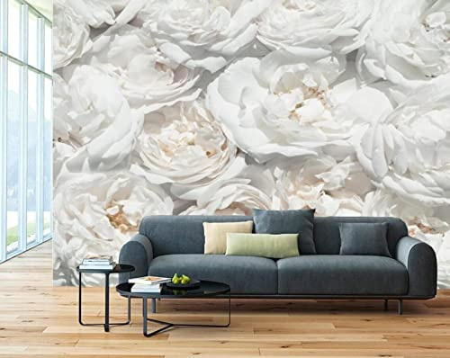 Papier Peint Panoramique Rose Blanche Papier Peint Intissé 3D Murale Tableaux Muraux Tapisserie Salon Chambre