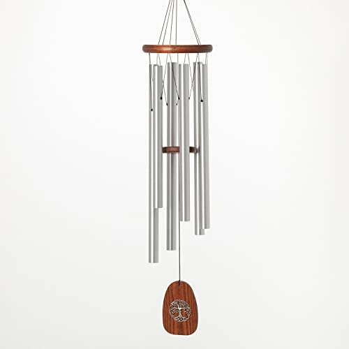 Woodstock Chimes Signature Collection, Woodstock Tree of Life Chime, 94 cm, silberfarbenes Windspiel für Outdoor, Terrasse, Haus oder Gartendekoration (TOLB)