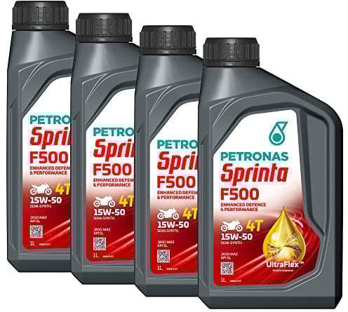 Petronas Kit 4X Sprinta Olio Motore F500 15W-50 Semi Sintetico Moto Scooter 4 Tempi - 4 Confezioni da 1L