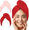 LUXTOGO® Haarturban-Premium Haarhandtuch (430 g/m²)–aus 100% Baumwolle, Hochwertiges Turban Handtuch mit Knopf und Gummizug, Super Saugfähiges Kopfhandtuch (Rosa+Rot)