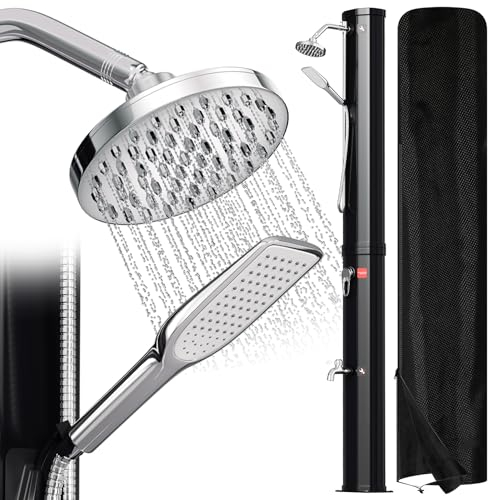 Ansobea Douche Solaire 35L avec Housse de Protection et bac à Douche, Douche de Pluie réglable à 180° pour Le Jardin, la Piscine et Le Camping - Chauffe jusqu'à 60°C