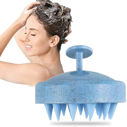 【Phantasy】Kopfhaut Massagebürste, Shampoo Silikon Haarbürste für Peeling und Kopfmassage verwendet werden, um die Durchblutung der Kopfhaut zu verbessern, Weizenstroh Blau