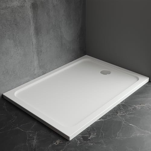 Duschwanne 90 x 120 cm Duschtasse Super Flach für Dusch Duschkabine in Weiß Rechteckig aus Sanitäracryl, Duschwanne Komplett inkl. Ablaufgarnitur