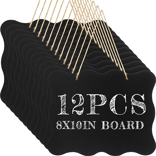 Qilery 12 Stück 20,3 x 25,4 cm doppelseitige hängende Kreidetafel Schilder Bulk Hängeschilder Nachrichtentafel Holz Kreidetafel Schild Tafel schwarz Kreidetafel für Zuhause Küche Geschäft Hochzeit