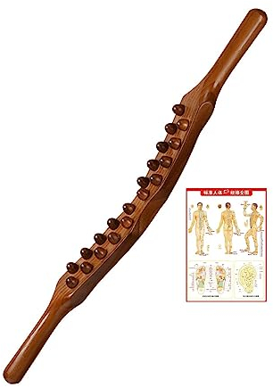 Amagogo Massage Gua Sha Tools Double Row 20 Beads Point with Acupressure Points Posters Chart Beauty Salon Household Use Beech Wood for Body Legs, Carbonized