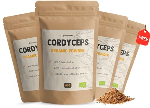 GOYU Cordyceps Pulver Bio Kombideal 4x 60 gram - Pilz Pilze – Energie – Vegan – Ohne Zusätze – Laborgeprüft – 30 Tage Vorrat pro Beutel