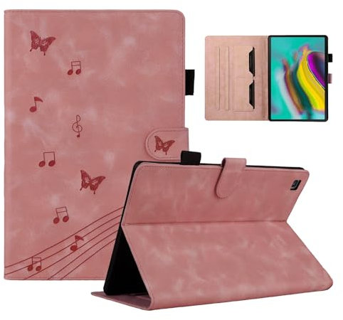 LSPCASA Funda Samsung Galaxy Tab S5e Patrón De Mariposa Funda Galaxy Tab S5e con Ranuras para Tarjetas para Samsung Galaxy Tab S5e SM-T720/T725 Rosa