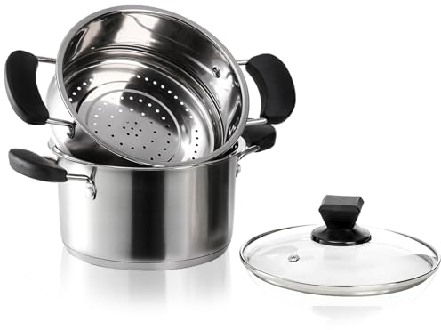 ZENFUN Stainless Steel Steamer Pot with Basket, 1.6 Quart Stock Pot with Glass Lid, Mini Steaming Pot Cookware with Handle for Vegetable, Sauce for Stove, Induction, Gas, Electric, Grill
