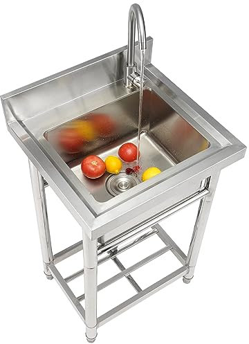 VEVOR Fregadero Utilitario de Acero Inoxidable, Fregadero Pequeño Independiente de 1 Compartimento que Incluye Grifo y Patas, Fregaderos Comerciales de un solo Tazón de 410 x 330 x 220 mm