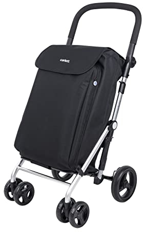 Carlett – Pack Lite Family | Einkaufswagen + Geschenkhaken | Zusammenklappbarer Einkaufswagen | 4 Räder | Licht | Lenker und Bremse verstellbar | 58L erweiterbare Tasche | Kühltasche 12L | Schwarz